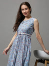 Women's Blue Printed A-Line Dress-KG-589-3-Blue