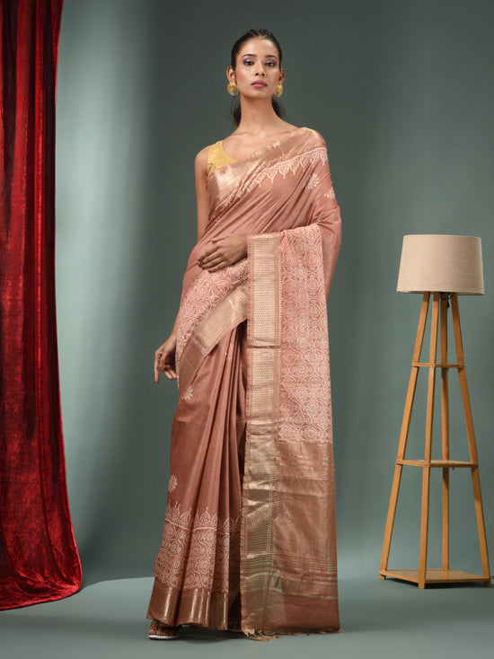 Beige Blended Silk Handwoven Saree With Woven Zari Border-MA50BSL34830126