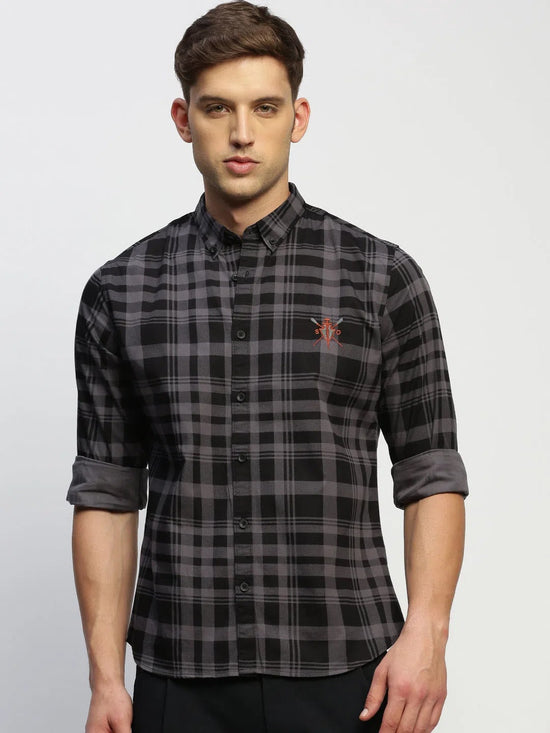 Men Grey Checked Shirt-CLEON-1797-Grey