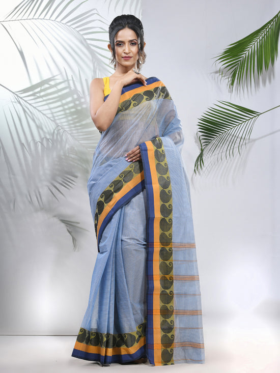 Blue Pure Cotton Tant Saree With Woven Designs-MA51TT43430125