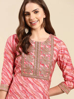 Women's Pink Printed Straight Kurta-GW-3437-Pink