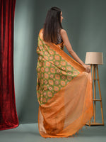 Light Green Blended Silk Handwoven Ajrakh Print Saree-MA50BSL34830016