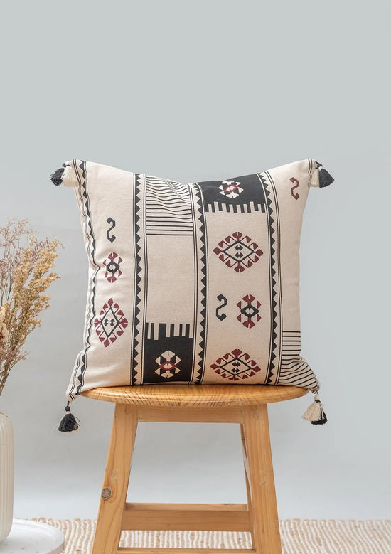 Folk 100% cotton boho geometric cushion cover for sofa - Black-240454023