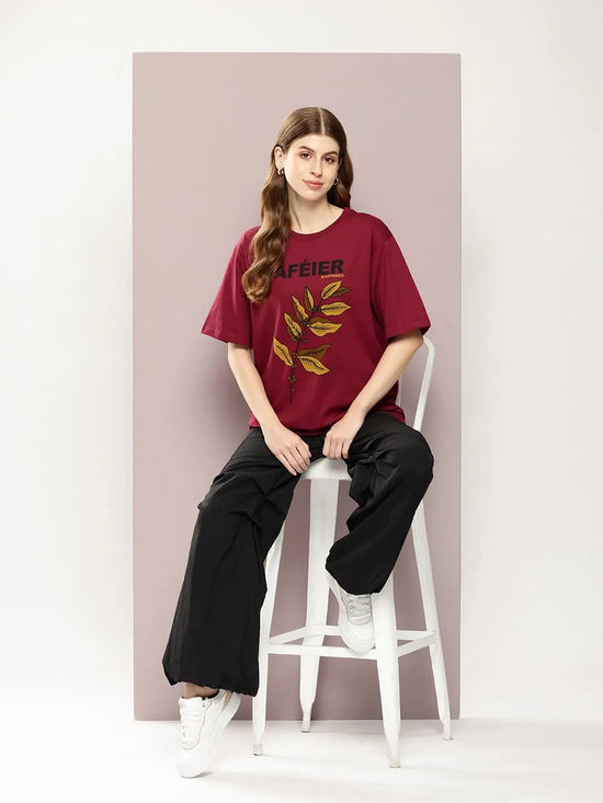 Dillinger Maroon Graphic Oversized T-Shirt-WMNCR473MRN-XS