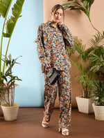 Women Multi Floral Oversize Shirt With Straight Pants