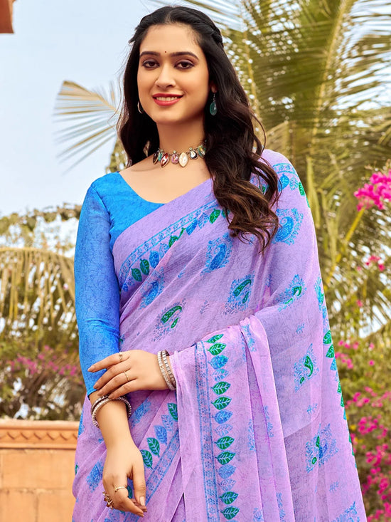 Saree Mall Women's Chiffon Lavendar Printed Designer Saree With Blouse Piece-STARCFN31202C