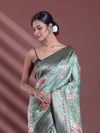 Pistachio Green Floral Print Silk Soft Saree With Zari Border-MA60BSL011265019