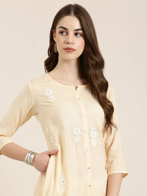 Women Peach Floral A-Line Kurta-NJ-3502410-Peach