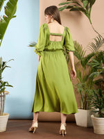 Women Olive Front Ruched Back Cut Out Midi Dress