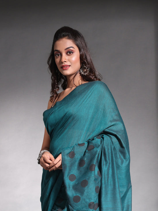 Teal Pure Cotton Ruffle Saree-MA54CT33660082