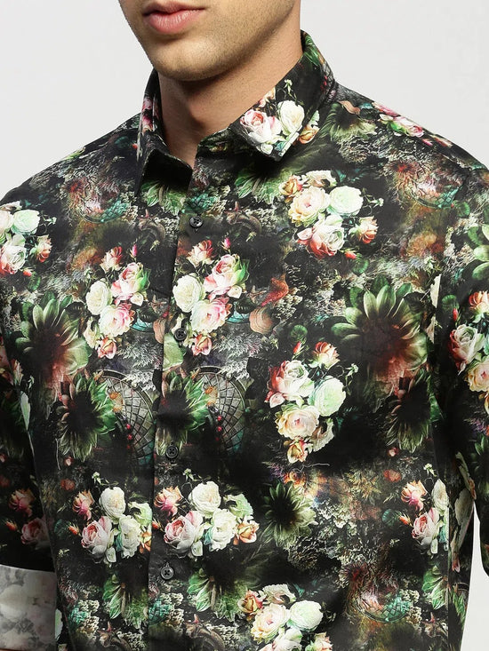 Men Green Floral Shirt-PRISM-1695-Green