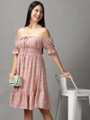 Women's Pink Floral Fit and Flare Dress-HQ-12-Peach