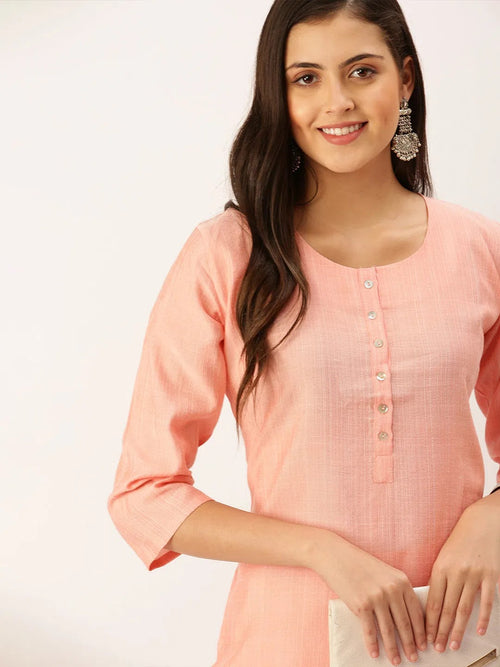 Women's Peach Solid Straight Kurta-DF-1195-Peach