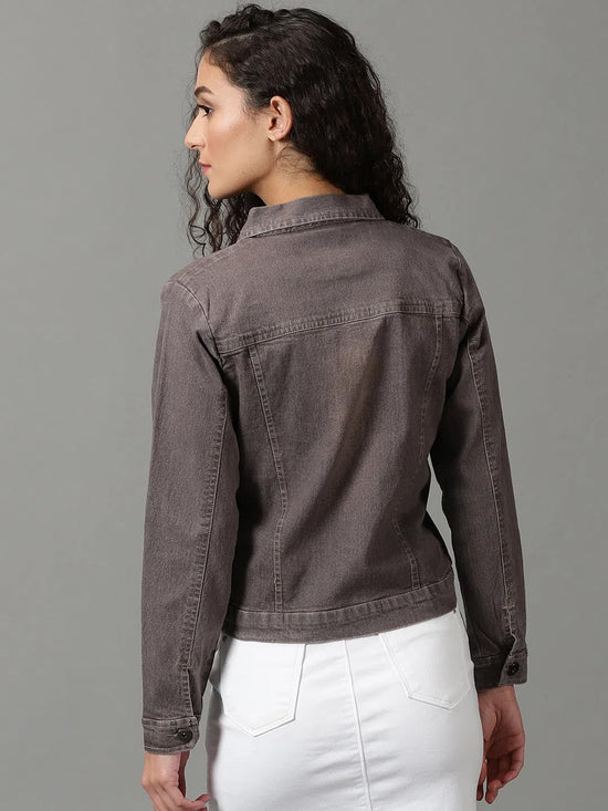 Women's Taupe Solid Denim Jacket-AE-9501-Taupe