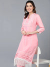 Poly Silk Pink Solid Kurta Pant With