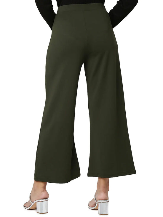 Smarty Pants Women's Cotton Lycra Olive Color Flared Trouser