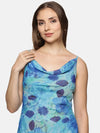 Floral Blue Cowl Neck Slip Dress-17365