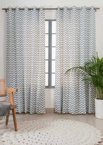 Ikat Chevron 100% cotton geometric curtain for living room - Room darkening -  Grey - Pack of 1-230422046