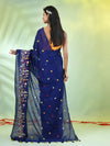 All Over Thread Floral Embroidery Blue Cotton Saree-MA62CT33610077