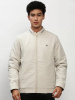 Men Cream Solid Casual Bomber Jackets-ZD-3405-Cream