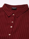 Women Maroon Striped Shirt Dress-DF-4788-Maroon