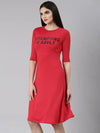 Women Red Typographic A-Line Dress-AE-15881-Red