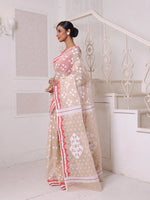 Beige Cotton Handwoven Jamdani Saree-MA64JM401380032