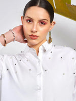 Women White Poplin Pearl Studded Shirt