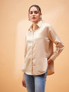 Women Beige Solid Satin Regular Shirt