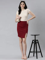 Women Maroon Solid Pencil Skirt-AE-10611-Maroon