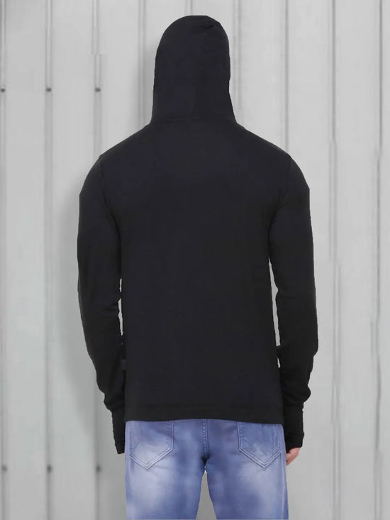 Rigo Black Hooded With Thumbhole Open Long Cardigan Full Sleeve Shrug For Men