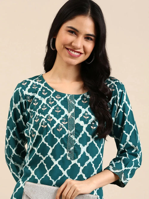 Women's Blue Tie Dye Straight Kurta-AT-A396-K-Teal