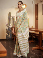 Saree Mall Women's Cotton Light Green Printed Designer Saree With Blouse Piece-MINAXI7503