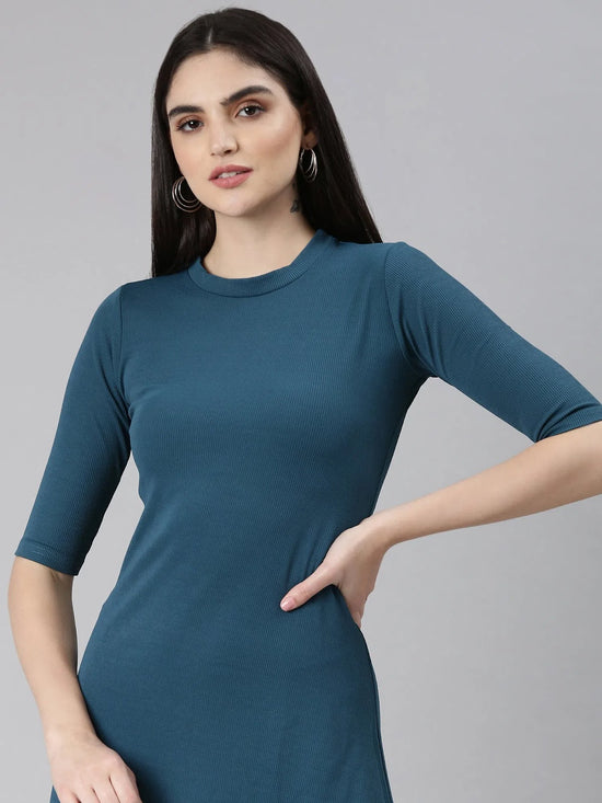 Women Teal Solid A-Line Dress-AE-15880-Teal