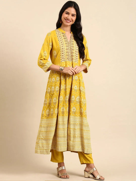 Women's Mustard Printed Kurta Set-BCSK-1480-Mustard