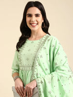 Women's Green Embroidered Kurta Set-GW-2986-Green