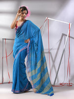 Blue Cotton Saree With Sequined Work-MA55CT06540005