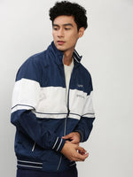 Men Blue Colourblock Casual Bomber Jackets-LBR-102-Blue