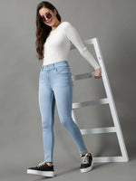 Women's Blue Solid Fit Denim Jeans-GZ-5350-Blue