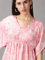 Women's Pink Printed Fit and Flare Top-AE-15770-Pink