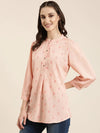 Women Peach Floral Straight Kurti-NJ-3642299-Peach