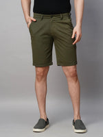 Genips Men's Green Cotton Lycra Slim Fit Shorts