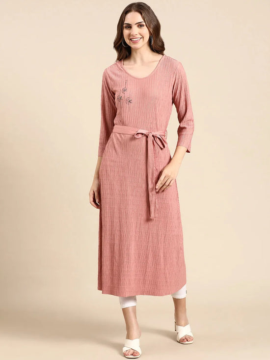 Women's Mauve Solid A-Line Kurta-DW-460-Mauve