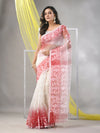 Off White Muslin Saree With Jamdani Designs-MA57MS331760010