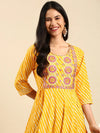 Women's Yellow Printed Anarkali Kurta-GW-514-Yellow