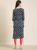 Women Navy Blue Geometrical Straight Kurta-AT-A396-K-Navyblue