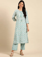 Women's Sea Green Printed Kurta Set-MRF-1158-Seagreen