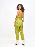 Women Olive Twill Off-Shoulder Belted Jumpsuit