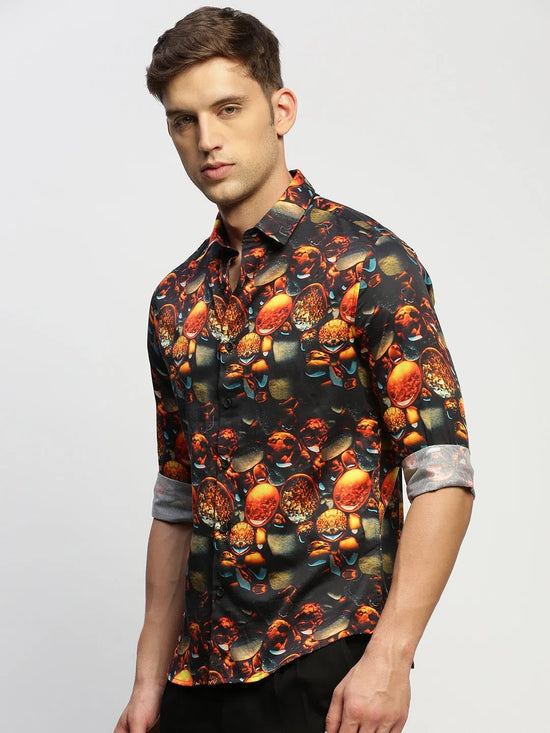 Men Black Printed Shirt-PRISM-1700-Black