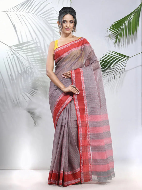 Grey Pure Cotton Tant Saree With Woven Designs-MA51TT43430111